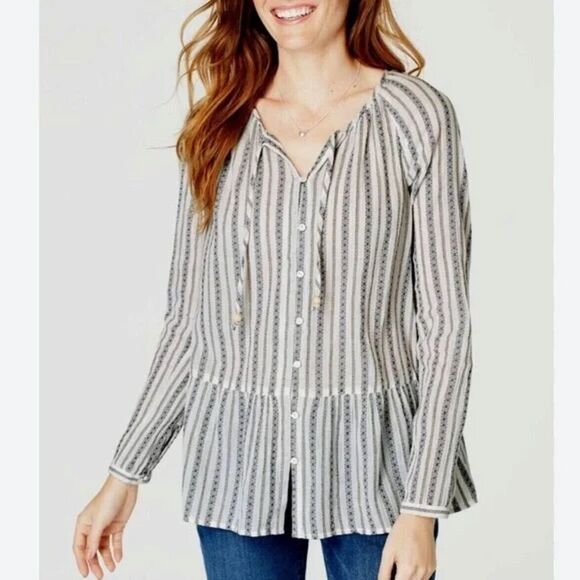 J.Jill Striped Button-Down Peplum Top - Picture 1 of 9